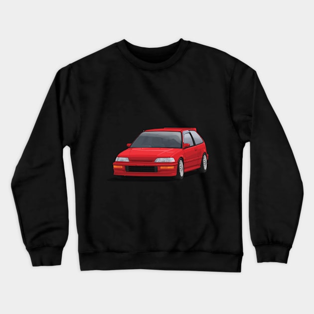 Civic EF hatch Red Crewneck Sweatshirt by ArtyMotive